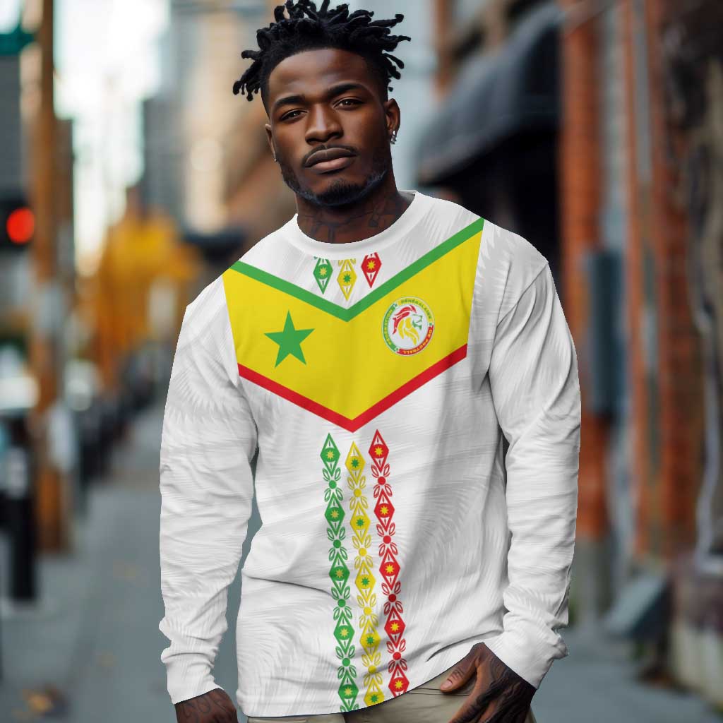 Custom Senegal Football Long Sleeve Shirt Tricolor African Stripes Motif Sporty Style - African Pride