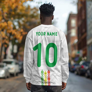 Custom Senegal Football Long Sleeve Shirt Tricolor African Stripes Motif Sporty Style - African Pride
