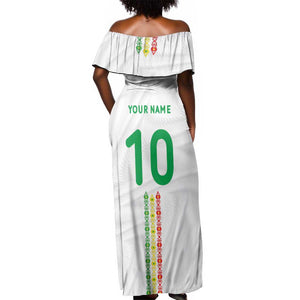 Custom Senegal Football Off Shoulder Maxi Dress Tricolor African Stripes Motif Sporty Style - African Pride