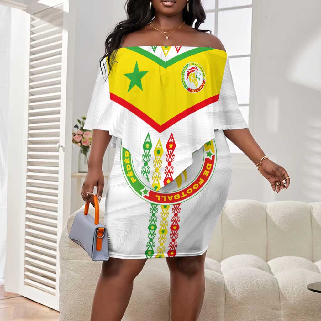Custom Senegal Football Off Shoulder Short Dress Tricolor African Stripes Motif Sporty Style - African Pride