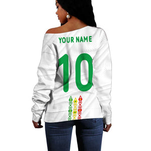Custom Senegal Football Off Shoulder Sweater Tricolor African Stripes Motif Sporty Style - African Pride