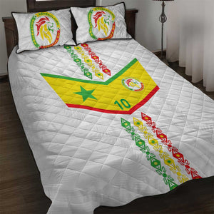 Custom Senegal Football Quilt Bed Set Tricolor African Stripes Motif Sporty Style - African Pride