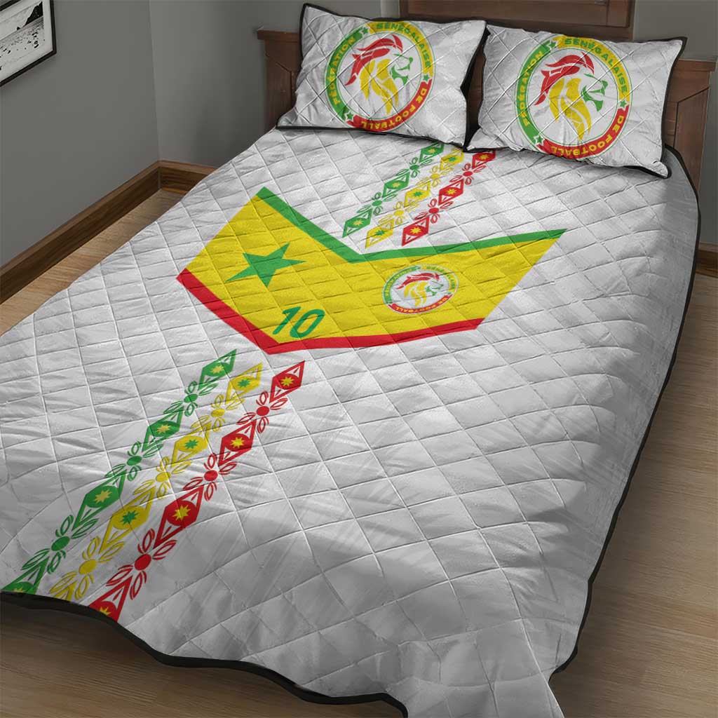 Custom Senegal Football Quilt Bed Set Tricolor African Stripes Motif Sporty Style - African Pride