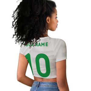 Custom Senegal Football Raglan Cropped T shirt Tricolor African Stripes Motif Sporty Style - African Pride