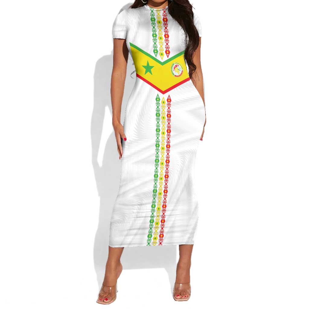 Custom Senegal Football Short Sleeve Bodycon Dress Tricolor African Stripes Motif Sporty Style - African Pride
