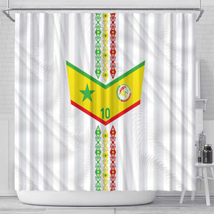 Custom Senegal Football Shower Curtain Tricolor African Stripes Motif Sporty Style - African Pride