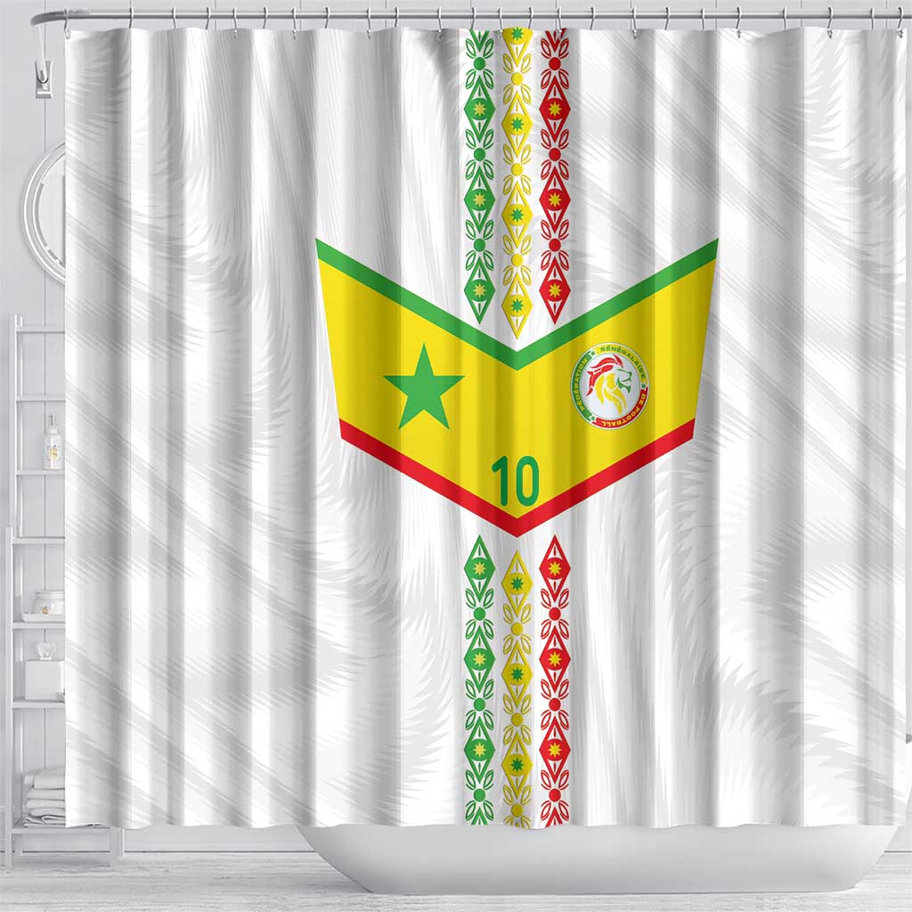 Custom Senegal Football Shower Curtain Tricolor African Stripes Motif Sporty Style - African Pride