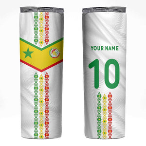 Custom Senegal Football Skinny Tumbler Tricolor African Stripes Motif Sporty Style - African Pride