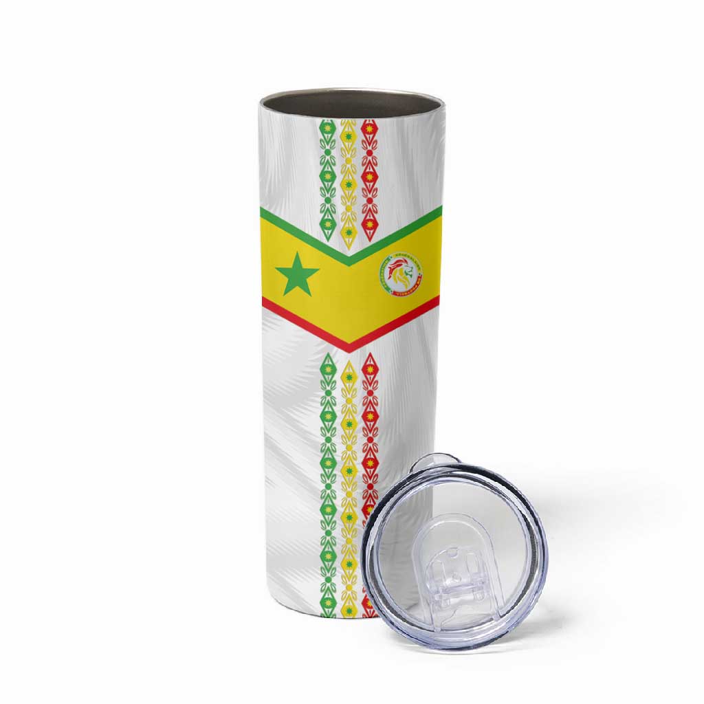 Custom Senegal Football Skinny Tumbler Tricolor African Stripes Motif Sporty Style - African Pride