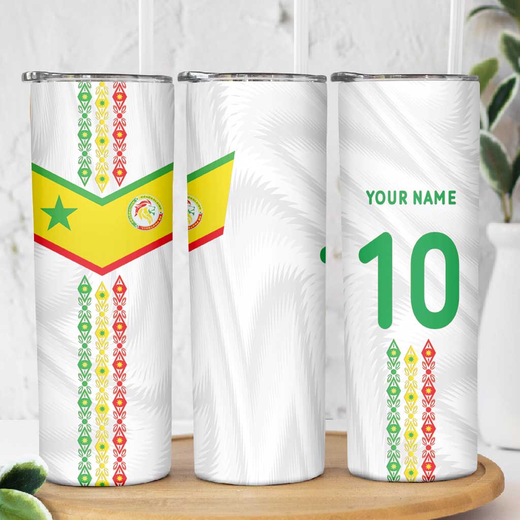 Custom Senegal Football Skinny Tumbler Tricolor African Stripes Motif Sporty Style - African Pride