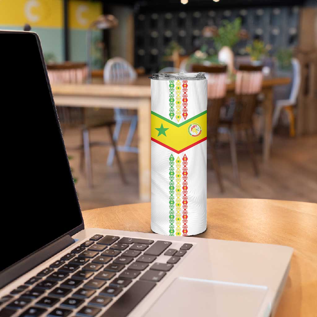 Custom Senegal Football Skinny Tumbler Tricolor African Stripes Motif Sporty Style - African Pride
