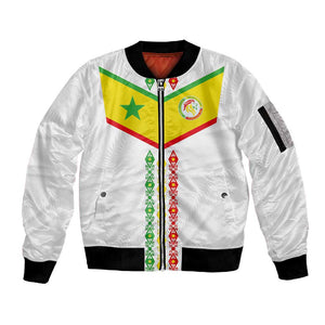 Custom Senegal Football Sleeve Zip Bomber Jacket Tricolor African Stripes Motif Sporty Style - African Pride