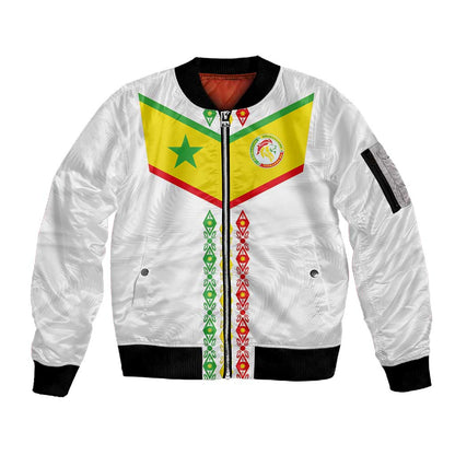 Custom Senegal Football Sleeve Zip Bomber Jacket Tricolor African Stripes Motif Sporty Style - African Pride