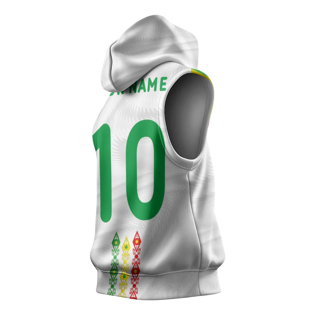 Custom Senegal Football Sleeveless Hoodie Tricolor African Stripes Motif Sporty Style - African Pride
