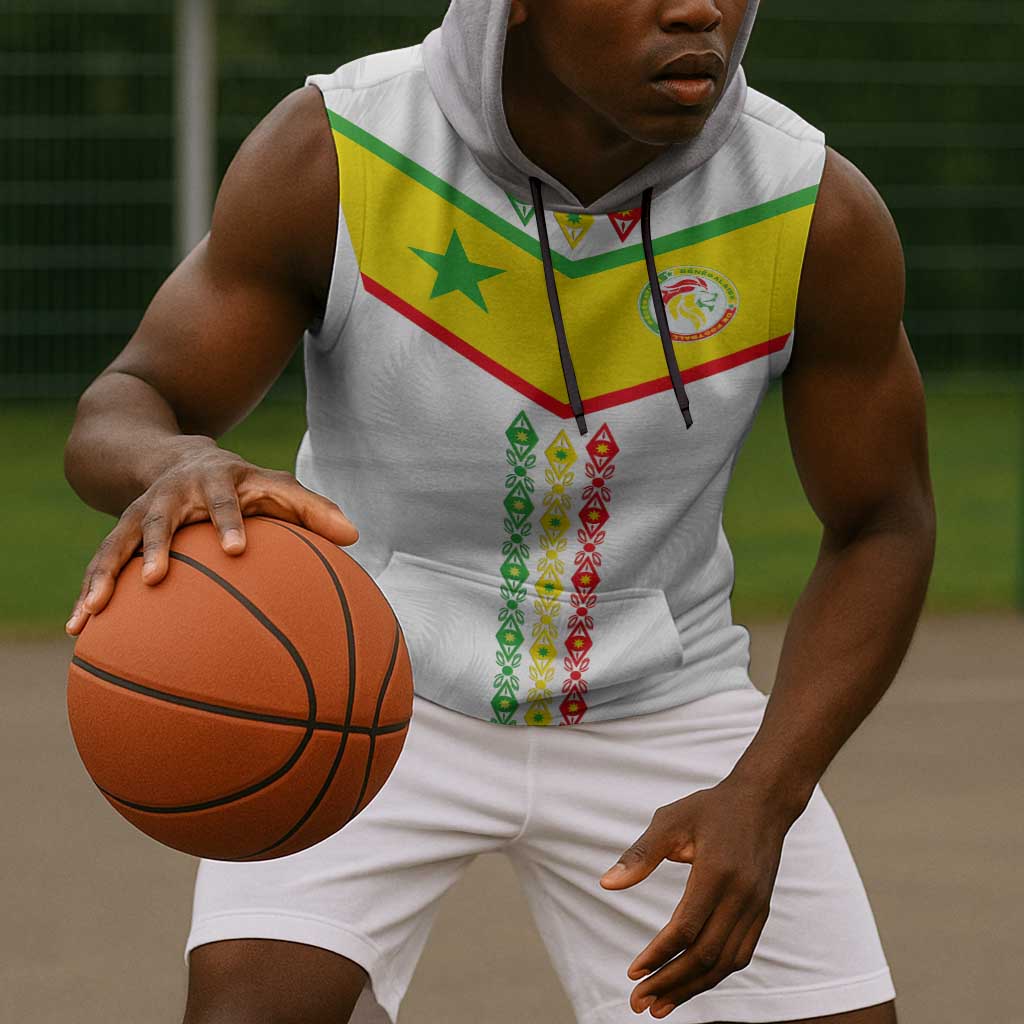 Custom Senegal Football Sleeveless Hoodie Tricolor African Stripes Motif Sporty Style - African Pride