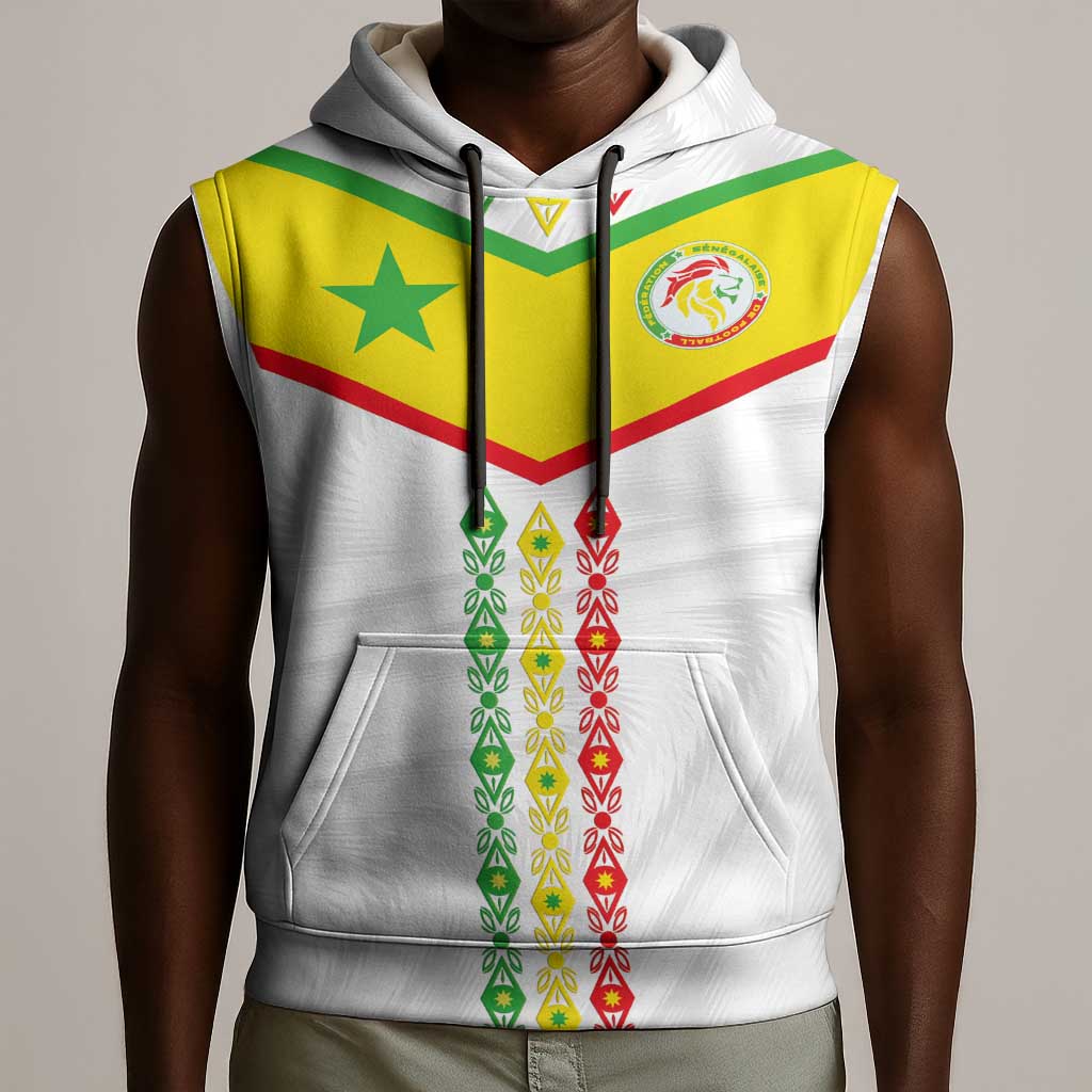 Custom Senegal Football Sleeveless Hoodie Tricolor African Stripes Motif Sporty Style - African Pride