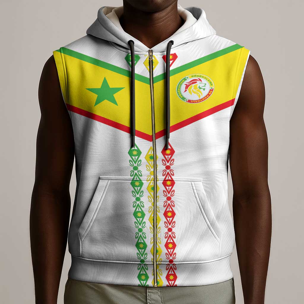 Custom Senegal Football Sleeveless Zip Hoodie Tricolor African Stripes Motif Sporty Style - African Pride
