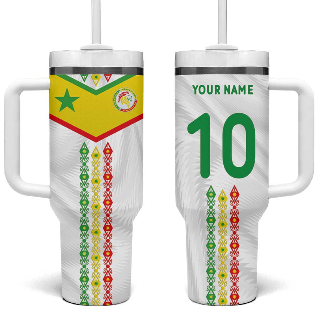 Custom Senegal Football Tumbler With Handle Tricolor African Stripes Motif Sporty Style - African Pride
