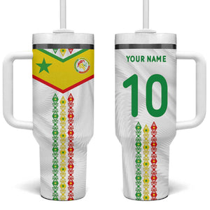 Custom Senegal Football Tumbler With Handle Tricolor African Stripes Motif Sporty Style - African Pride