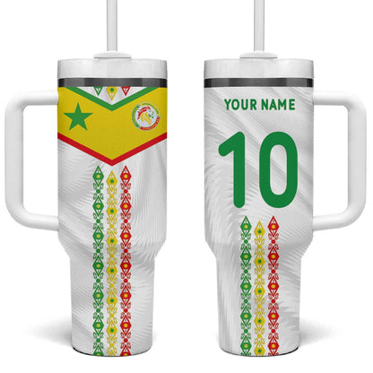 Custom Senegal Football Tumbler With Handle Tricolor African Stripes Motif Sporty Style - African Pride