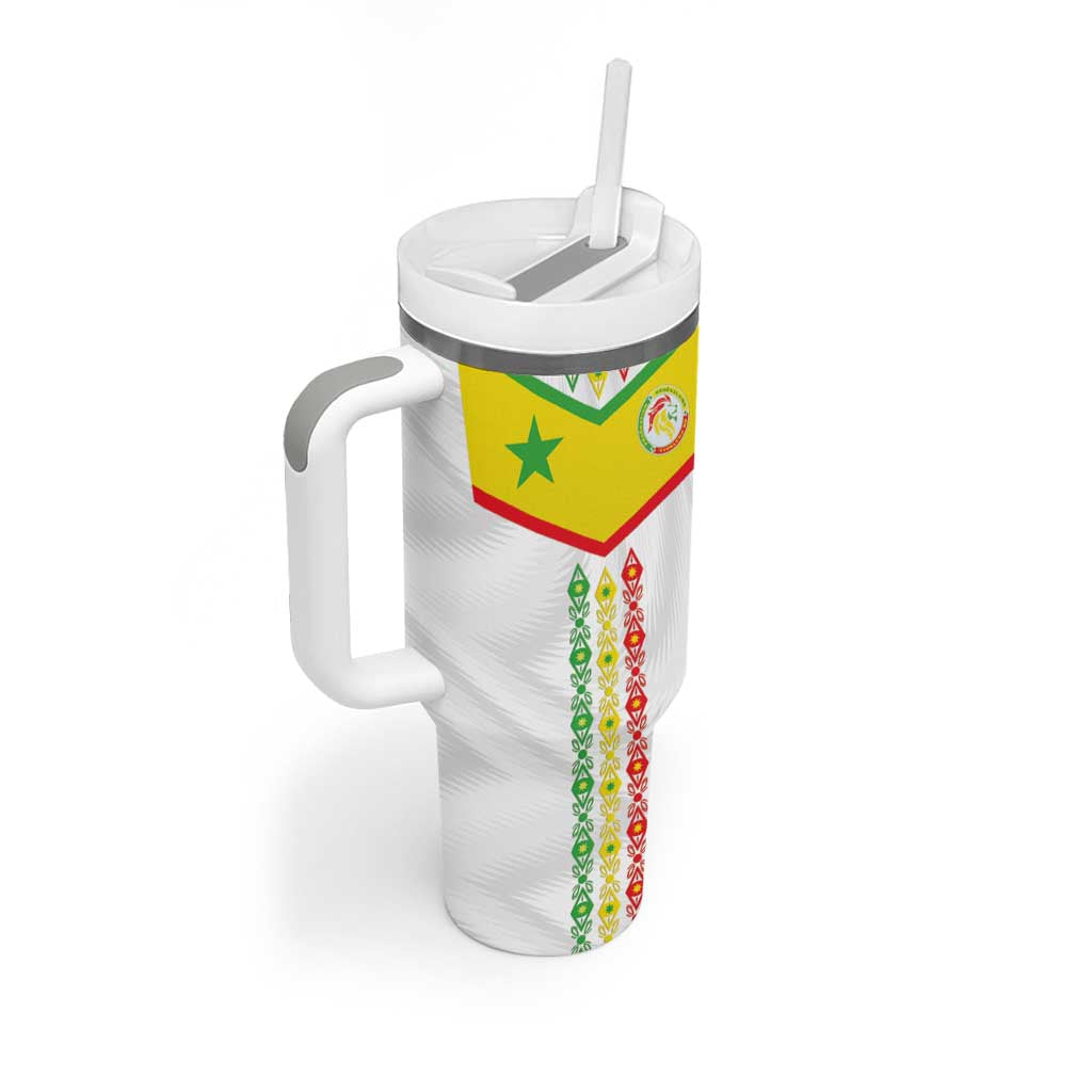 Custom Senegal Football Tumbler With Handle Tricolor African Stripes Motif Sporty Style - African Pride