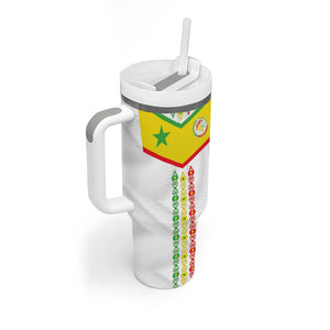 Custom Senegal Football Tumbler With Handle Tricolor African Stripes Motif Sporty Style - African Pride