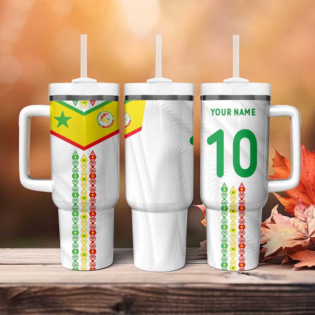 Custom Senegal Football Tumbler With Handle Tricolor African Stripes Motif Sporty Style - African Pride