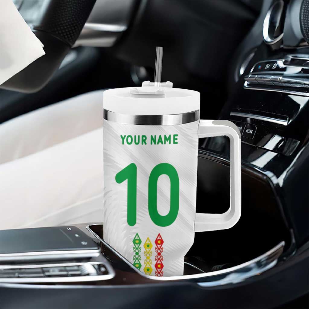 Custom Senegal Football Tumbler With Handle Tricolor African Stripes Motif Sporty Style - African Pride