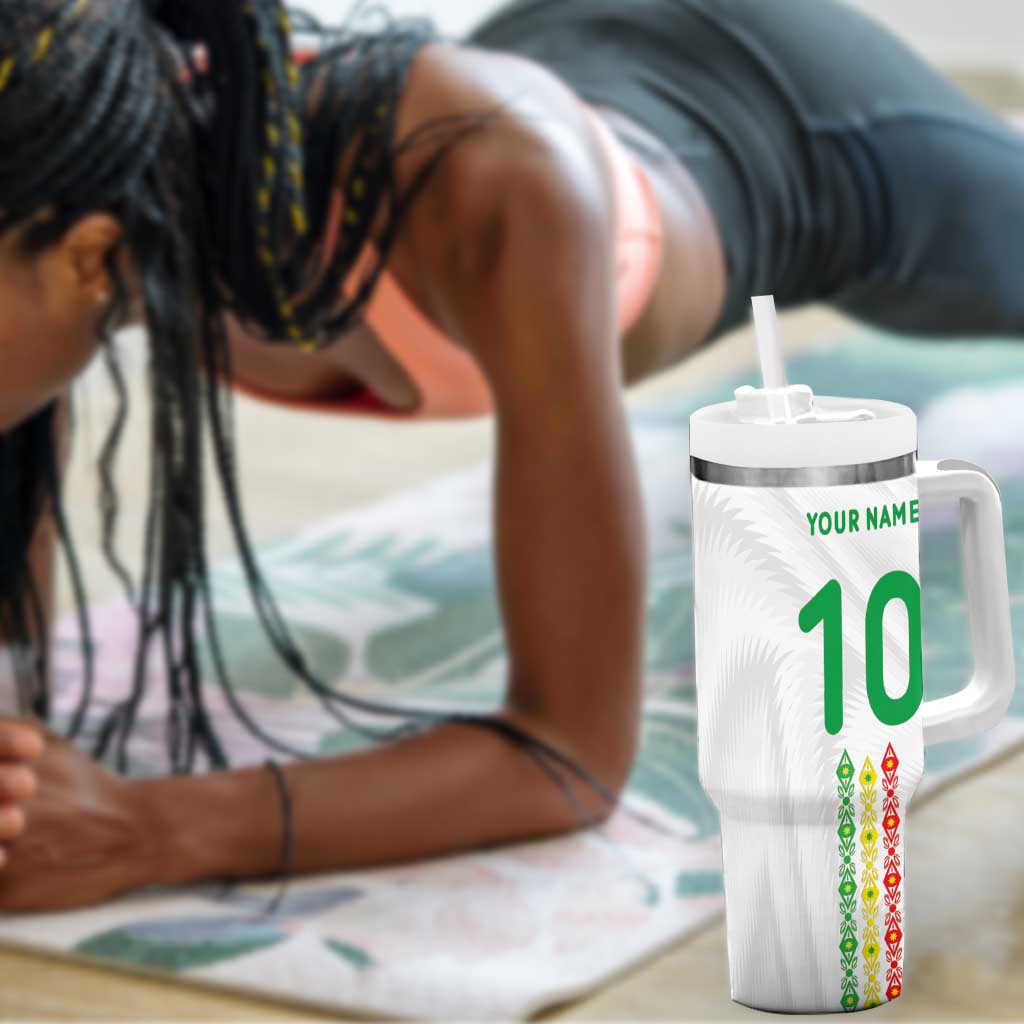 Custom Senegal Football Tumbler With Handle Tricolor African Stripes Motif Sporty Style - African Pride