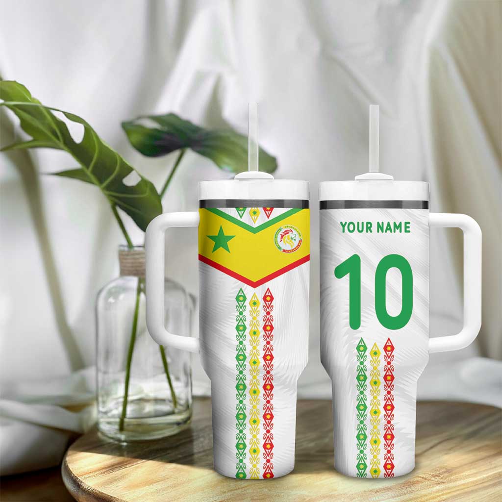 Custom Senegal Football Tumbler With Handle Tricolor African Stripes Motif Sporty Style - African Pride