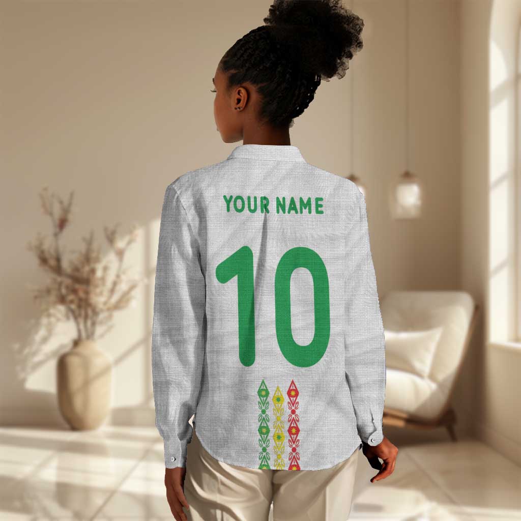 Custom Senegal Football Women Casual Shirt Tricolor African Stripes Motif Sporty Style - African Pride