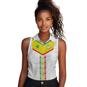Custom Senegal Football Women Sleeveless Polo Shirt Tricolor African Stripes Motif Sporty Style - African Pride