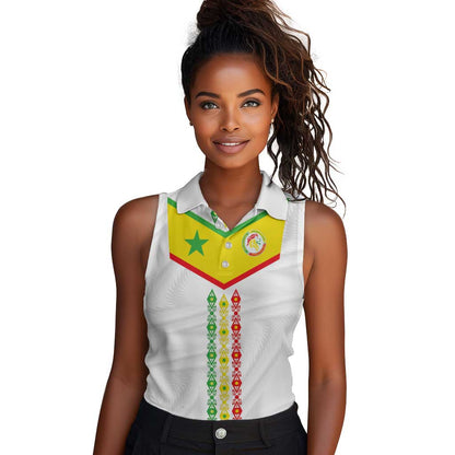 Custom Senegal Football Women Sleeveless Polo Shirt Tricolor African Stripes Motif Sporty Style - African Pride
