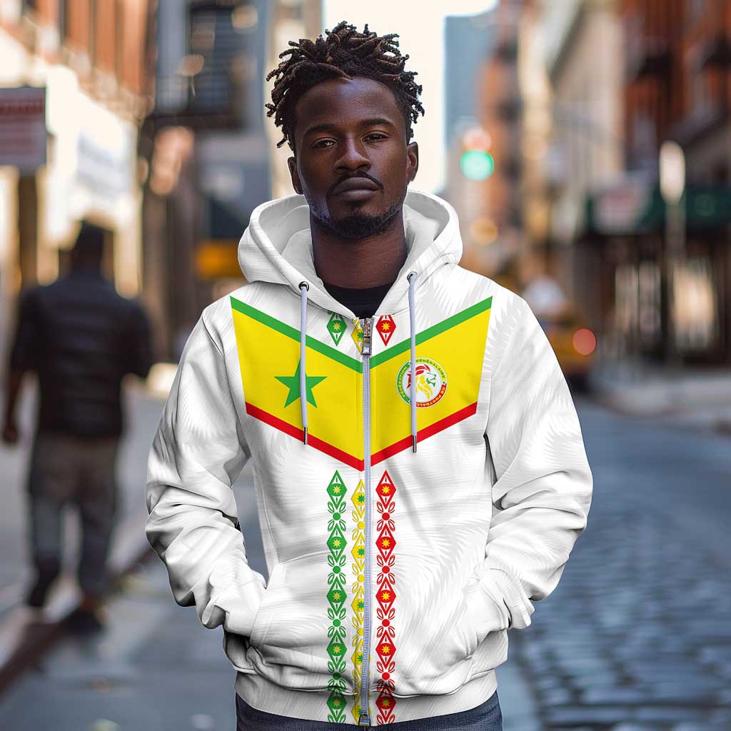 Custom Senegal Football Zip Hoodie Tricolor African Stripes Motif Sporty Style - African Pride
