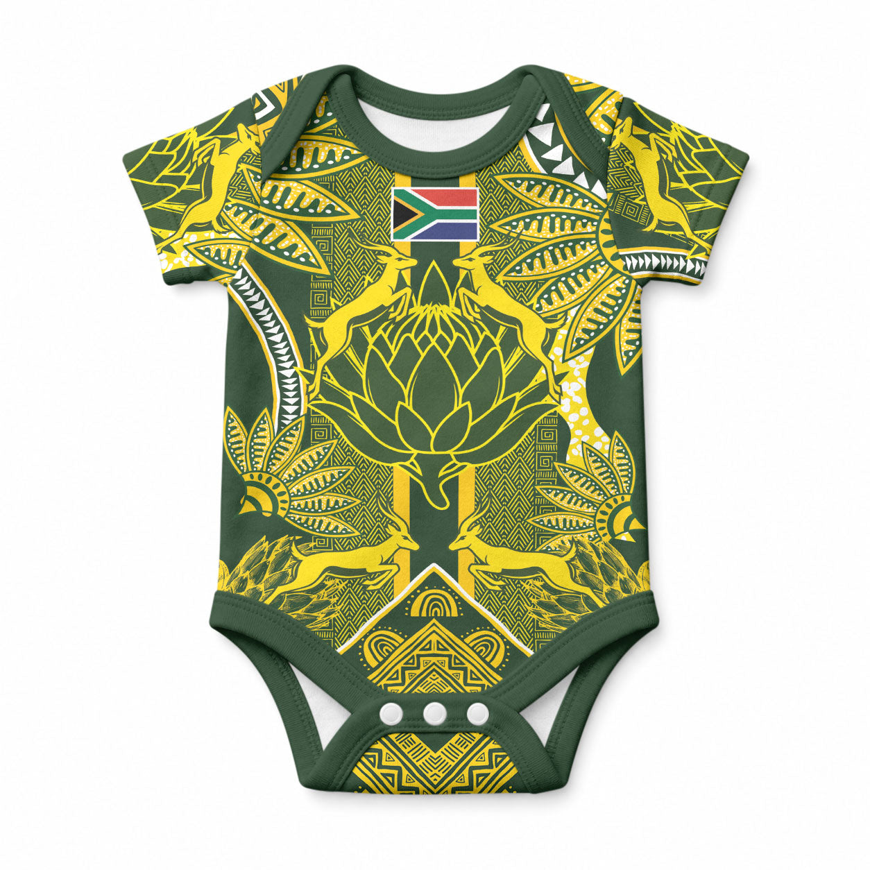South Africa Rugby Custom Baby Onesie Springbok with King Protea Inspired by African Heritage