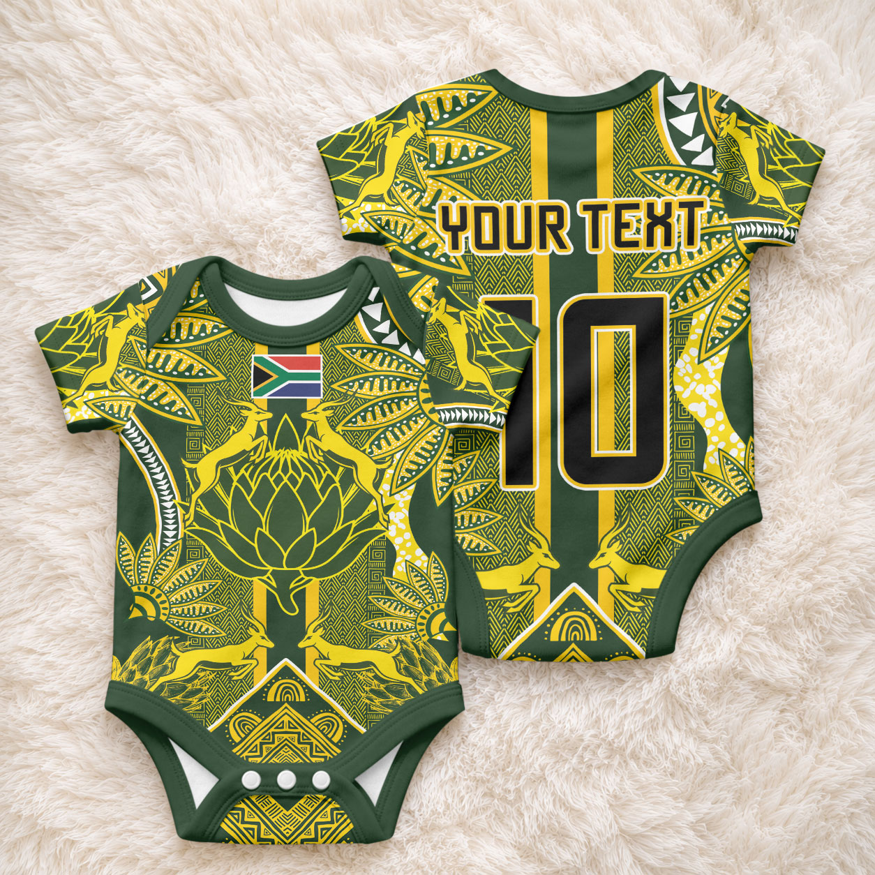 South Africa Rugby Custom Baby Onesie Springbok with King Protea Inspired by African Heritage