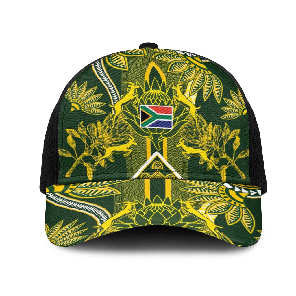 South Africa Rugby Baseball Net Cap Springbok with King Protea Inspired by African Heritage
