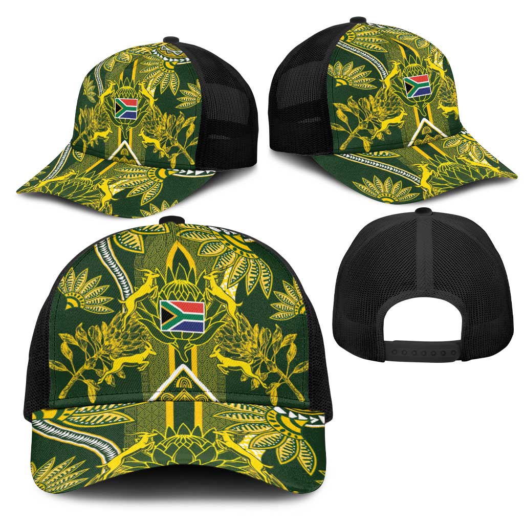 South Africa Rugby Baseball Net Cap Springbok with King Protea Inspired by African Heritage