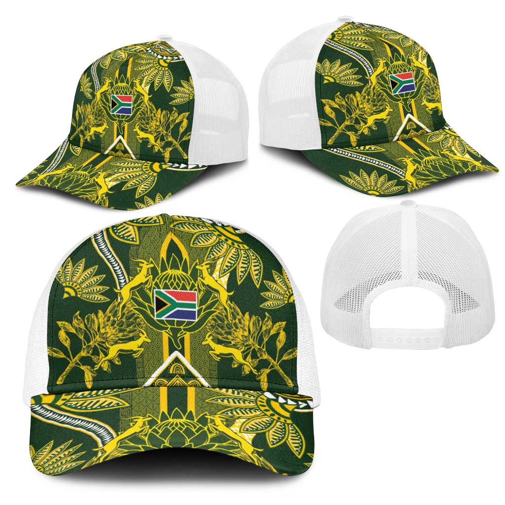 South Africa Rugby Baseball Net Cap Springbok with King Protea Inspired by African Heritage