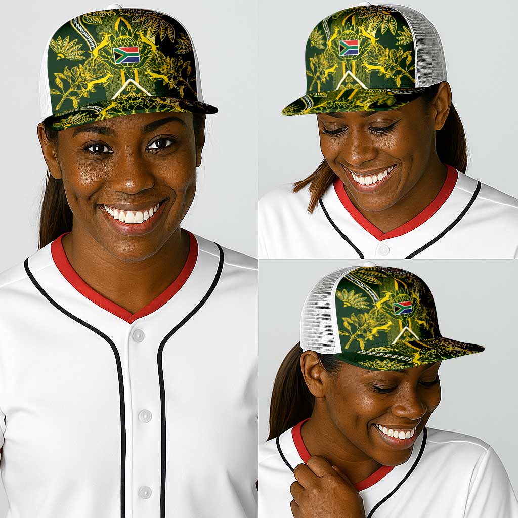 South Africa Rugby Baseball Net Cap Springbok with King Protea Inspired by African Heritage