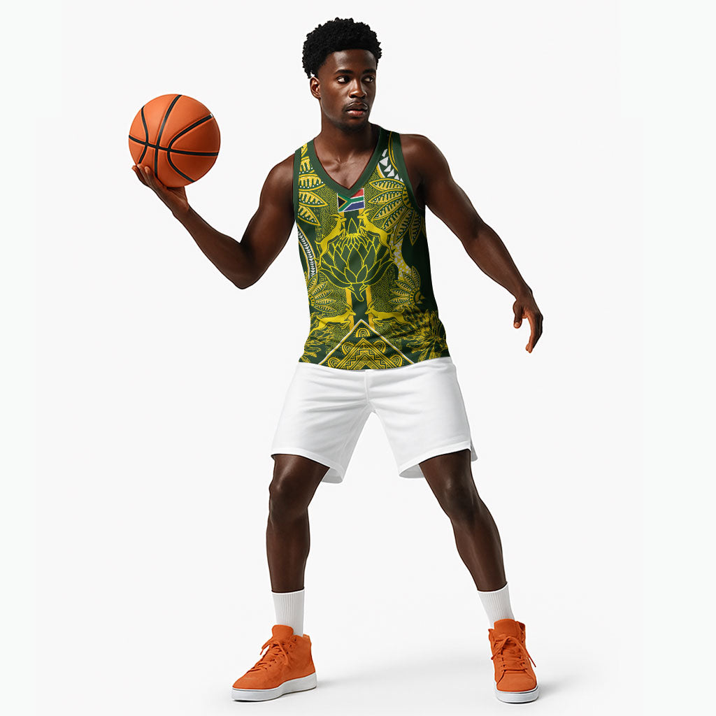 South Africa Rugby Custom Basketball Jersey Springbok with King Protea Inspired by African Heritage