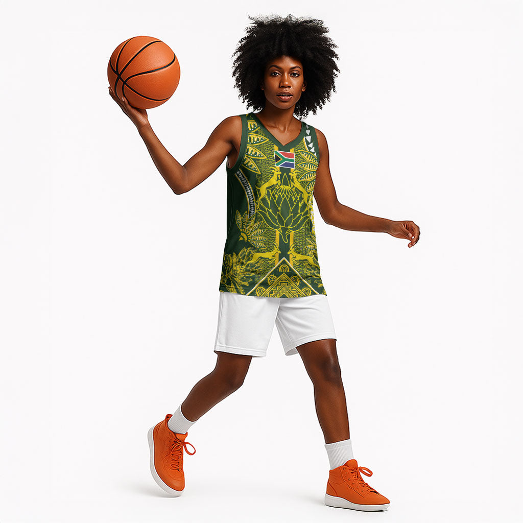 South Africa Rugby Custom Basketball Jersey Springbok with King Protea Inspired by African Heritage
