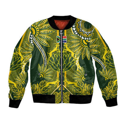 South Africa Rugby Custom Bomber Jacket Springbok with King Protea Inspired by African Heritage