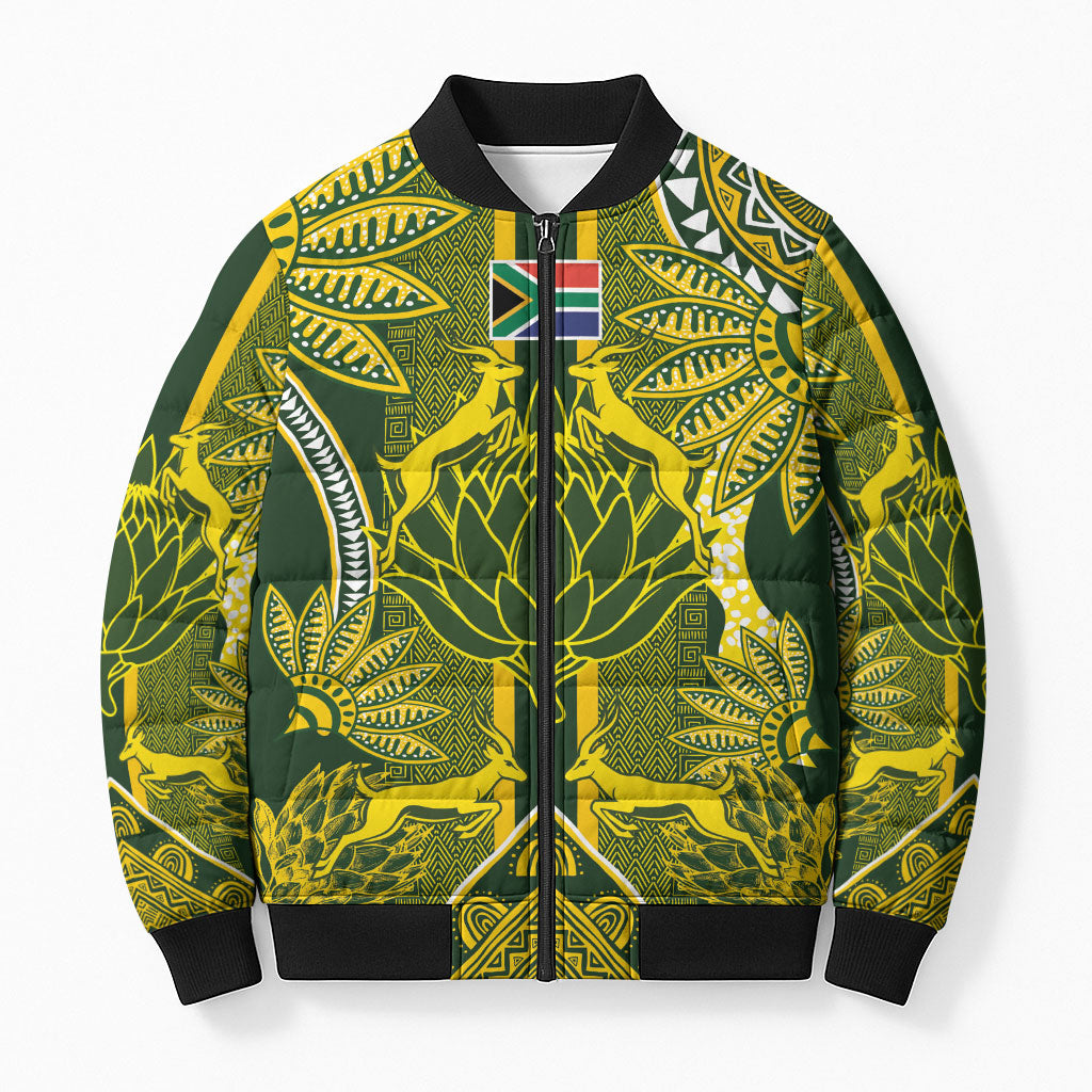 South Africa Rugby Custom Bomber Puffer Jacket Springbok with King Protea Inspired by African Heritage