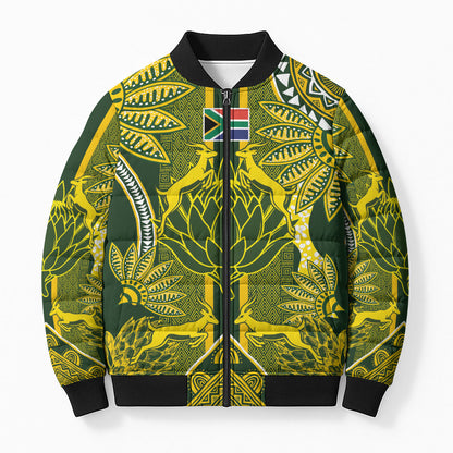 South Africa Rugby Custom Bomber Puffer Jacket Springbok with King Protea Inspired by African Heritage
