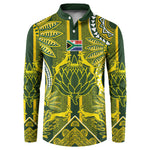 South Africa Rugby Custom Button Sweatshirt Springbok with King Protea Inspired by African Heritage