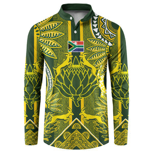 South Africa Rugby Custom Button Sweatshirt Springbok with King Protea Inspired by African Heritage