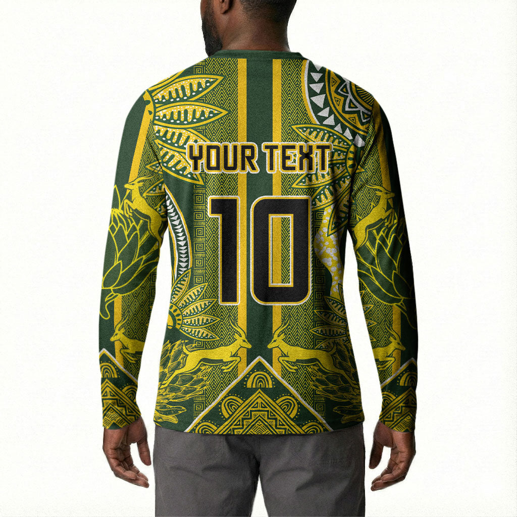 South Africa Rugby Custom Button Sweatshirt Springbok with King Protea Inspired by African Heritage