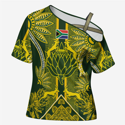 South Africa Rugby Custom Cross Shoulder Shirt Springbok with King Protea Inspired by African Heritage