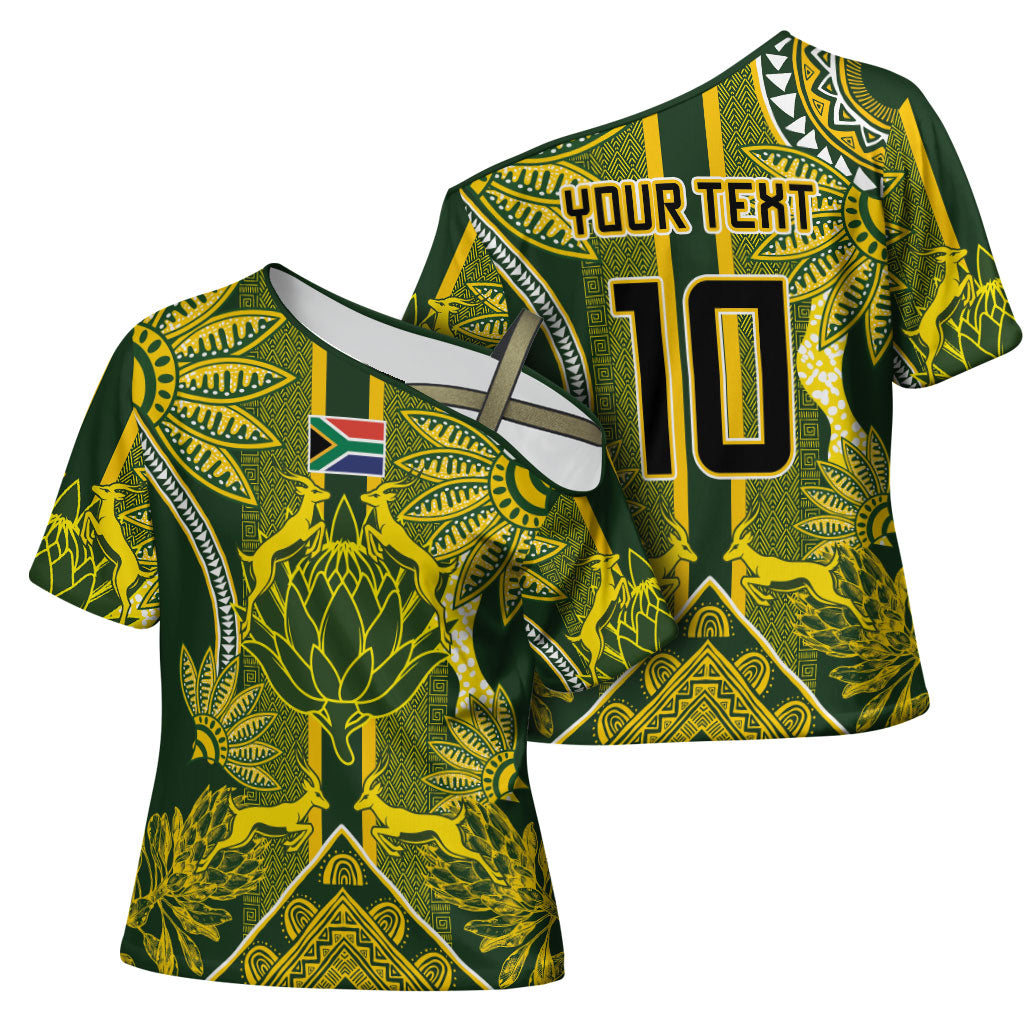South Africa Rugby Custom Cross Shoulder Shirt Springbok with King Protea Inspired by African Heritage